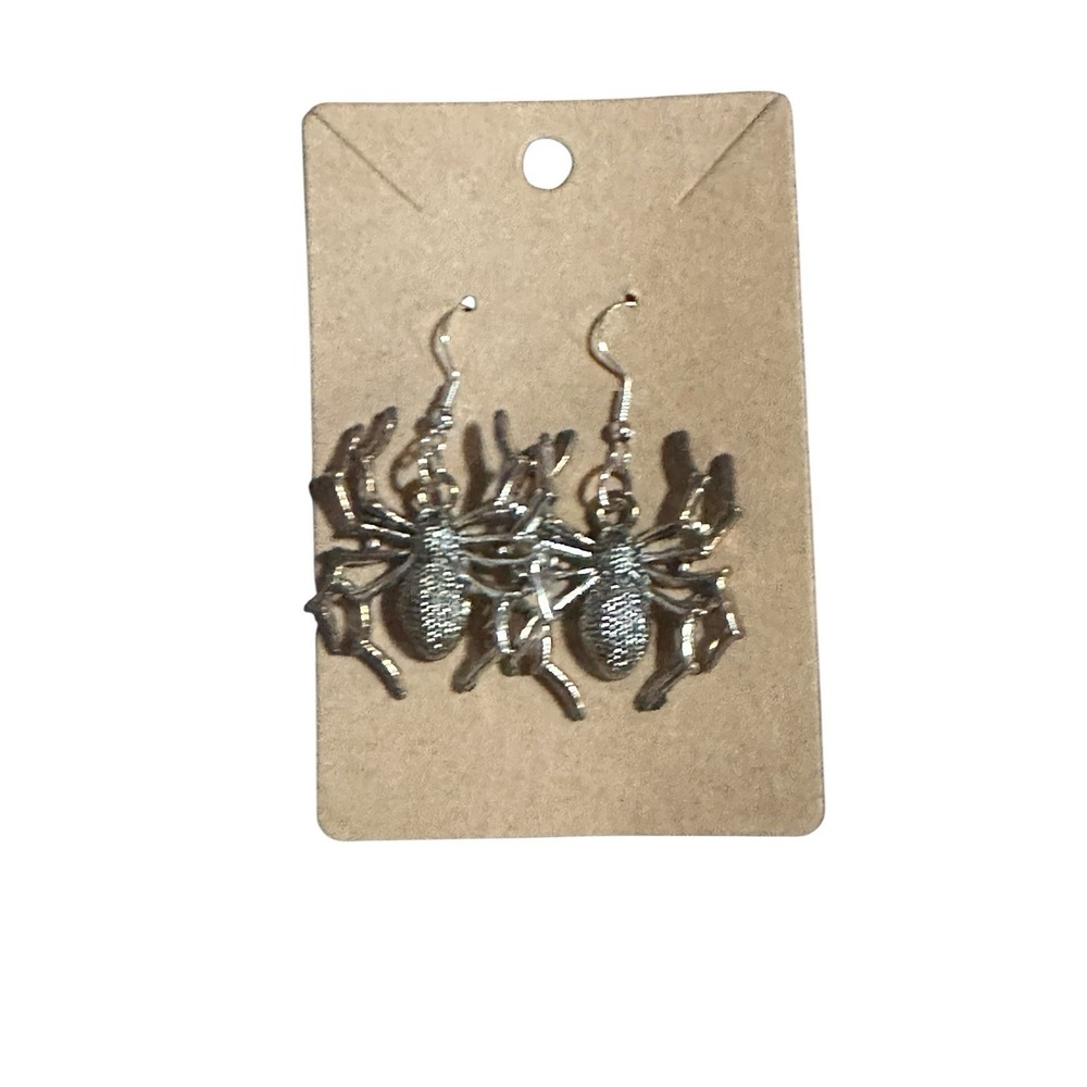 Silver Spider Dangle Earrings Gothic Halloween Spooky‎ Arachnid Jewelry Hook